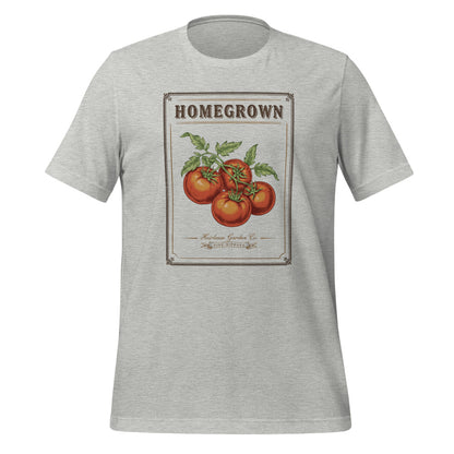 Homegrown Heirloom Seed Packet gardening tee — Athletic Heather, front
