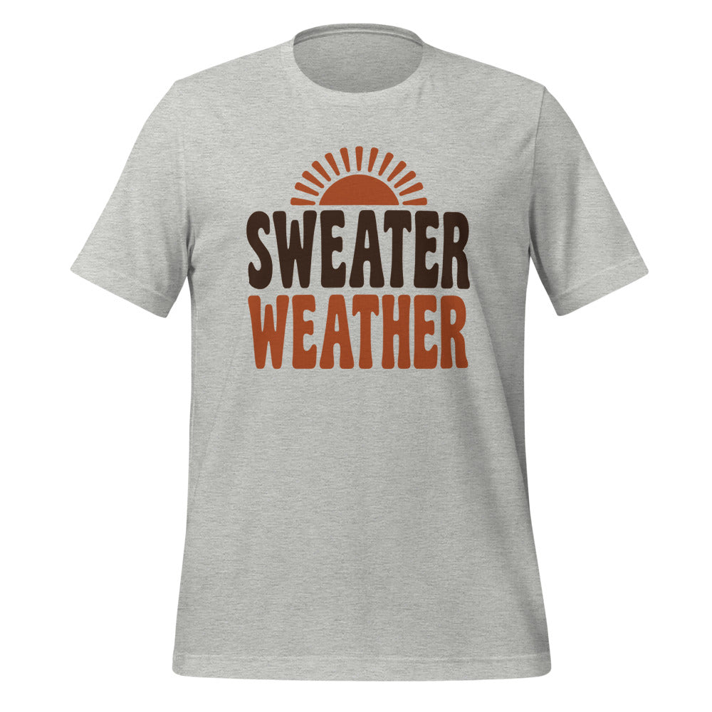 Sweater Weather retro 70s fall t-shirt — Athletic Heather, front