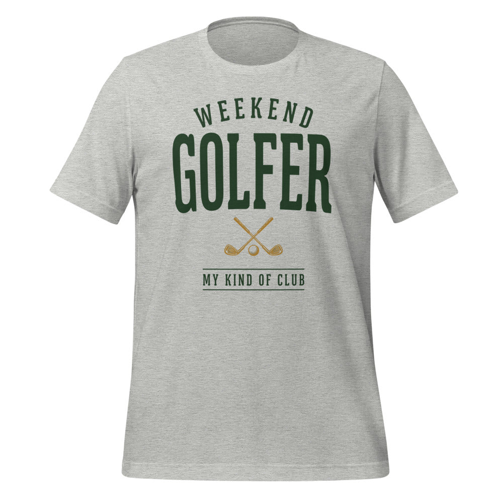 Weekend Golfer vintage golf wordmark tee — Athletic Heather, front