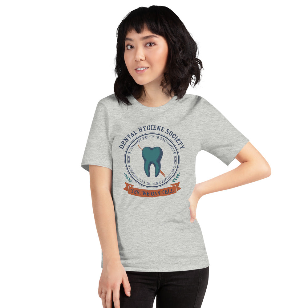 Dental Hygiene Society dental hygienist tee — Athletic Heather, on model