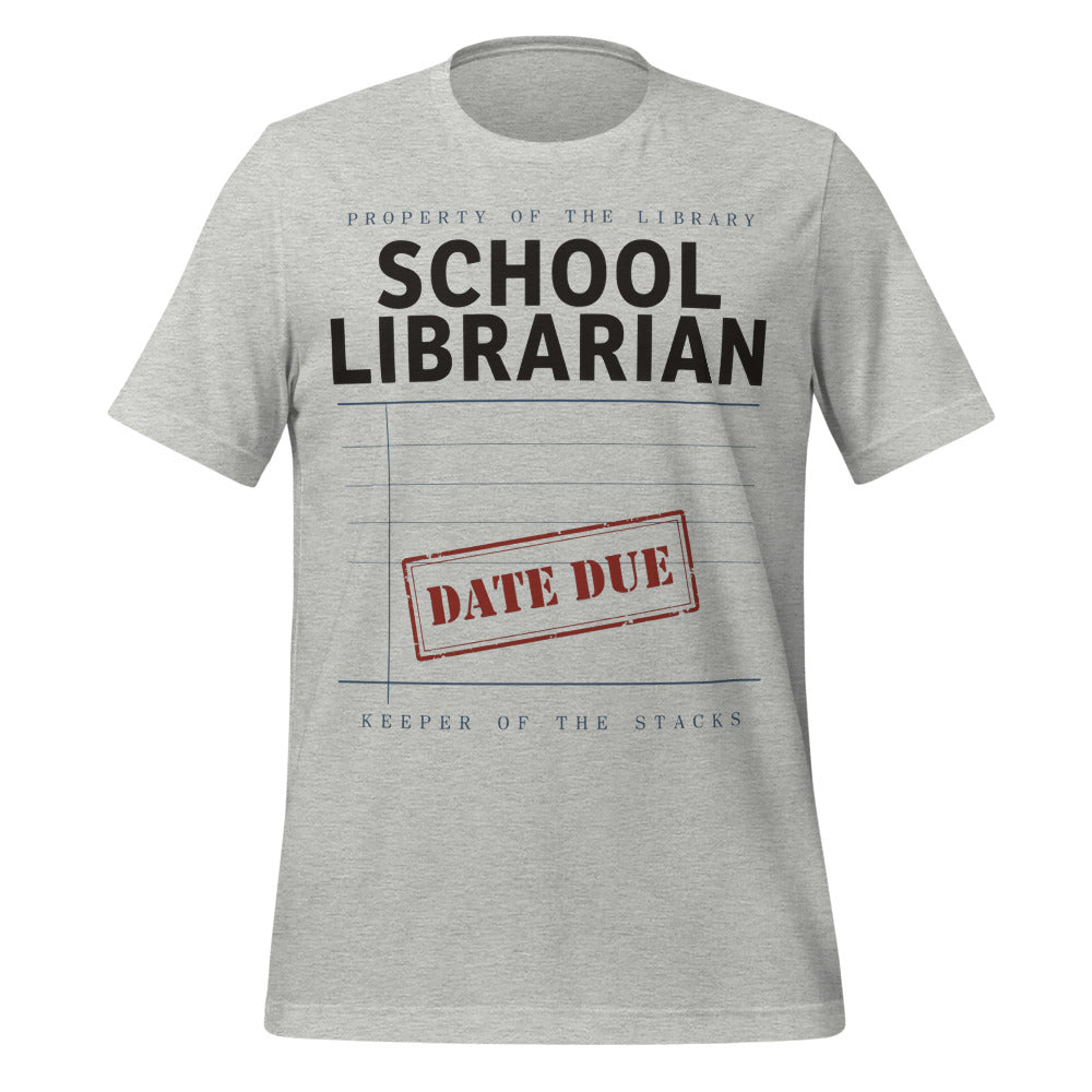Property of the School Library card catalog school librarian tee — Athletic Heather, front