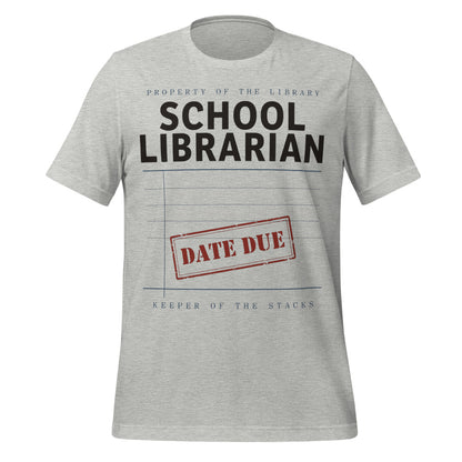Property of the School Library card catalog school librarian tee — Athletic Heather, front