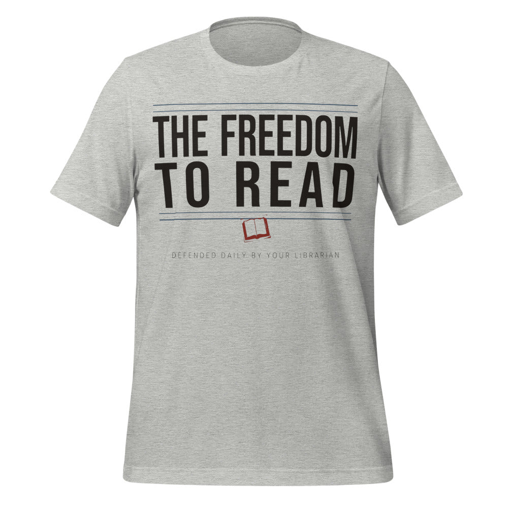 The Freedom to Read school librarian tee — Athletic Heather, front