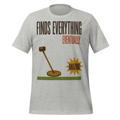 Finds Everything Eventually retro metal detecting tee — Athletic Heather, front