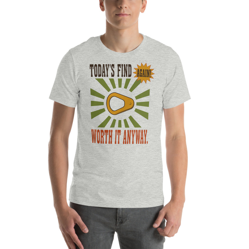 Today's Find pull tab retro metal detecting tee — Athletic Heather, on model