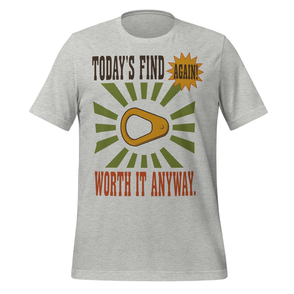 Today's Find pull tab retro metal detecting tee — Athletic Heather, front