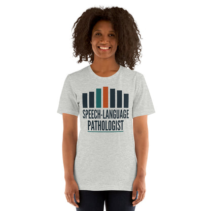 Mid-Century Clinic speech therapy tee — Athletic Heather, on model