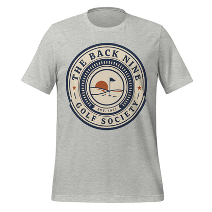 The Back Nine vintage golf roundel tee — Athletic Heather, front