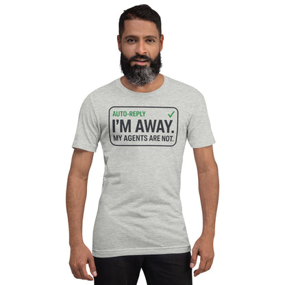 Auto-Reply agentic AI engineer tee — Athletic Heather, on model