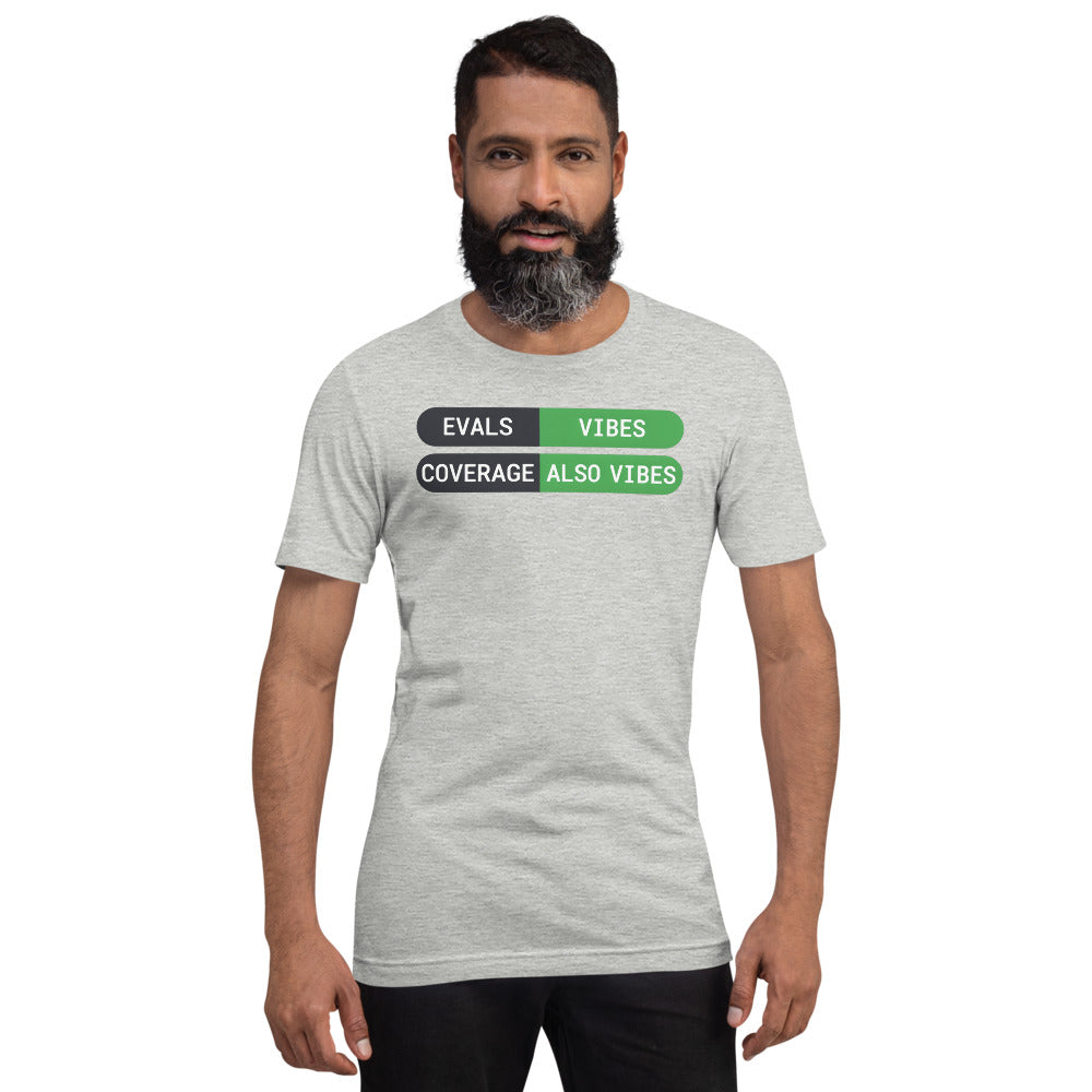 Eval Suite Vibes agentic AI engineer tee — Athletic Heather, on model