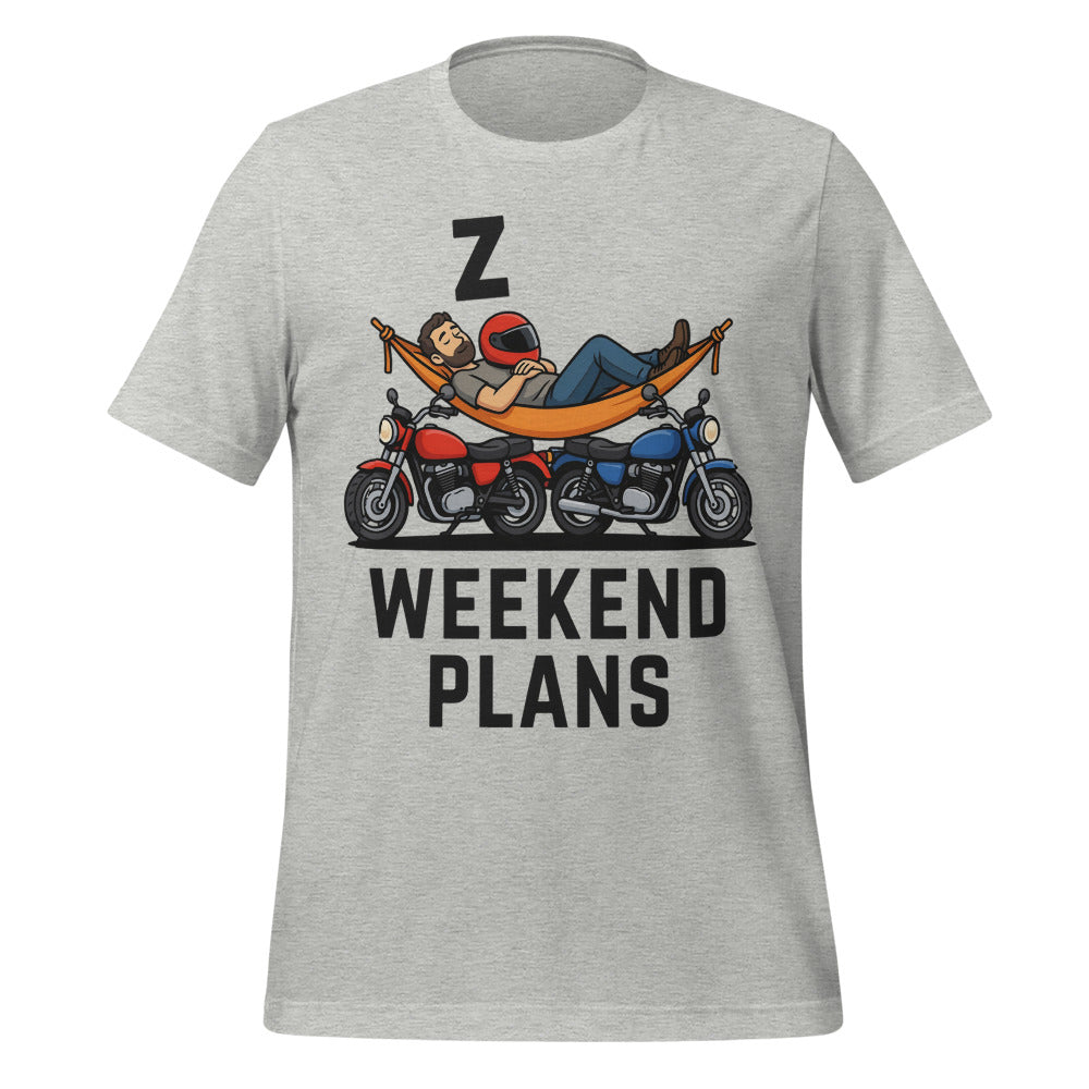 Weekend Plans funny motorcycle dad tee — Athletic Heather, front