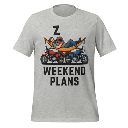 Weekend Plans funny motorcycle dad tee — Athletic Heather, front