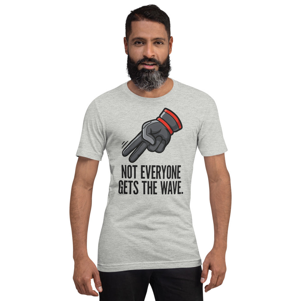 Not Everyone Gets The Wave biker wave motorcycle tee — Athletic Heather, on model