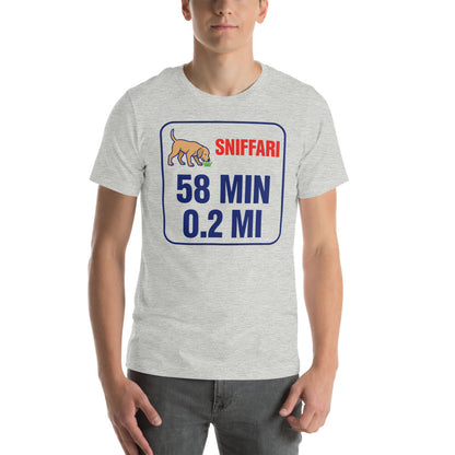 Sniff Walk Recap funny dog dad tee — Athletic Heather, on model