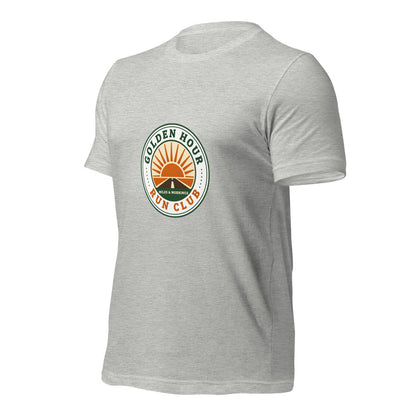Golden Hour Run Club retro running tee — Athletic Heather, front-right