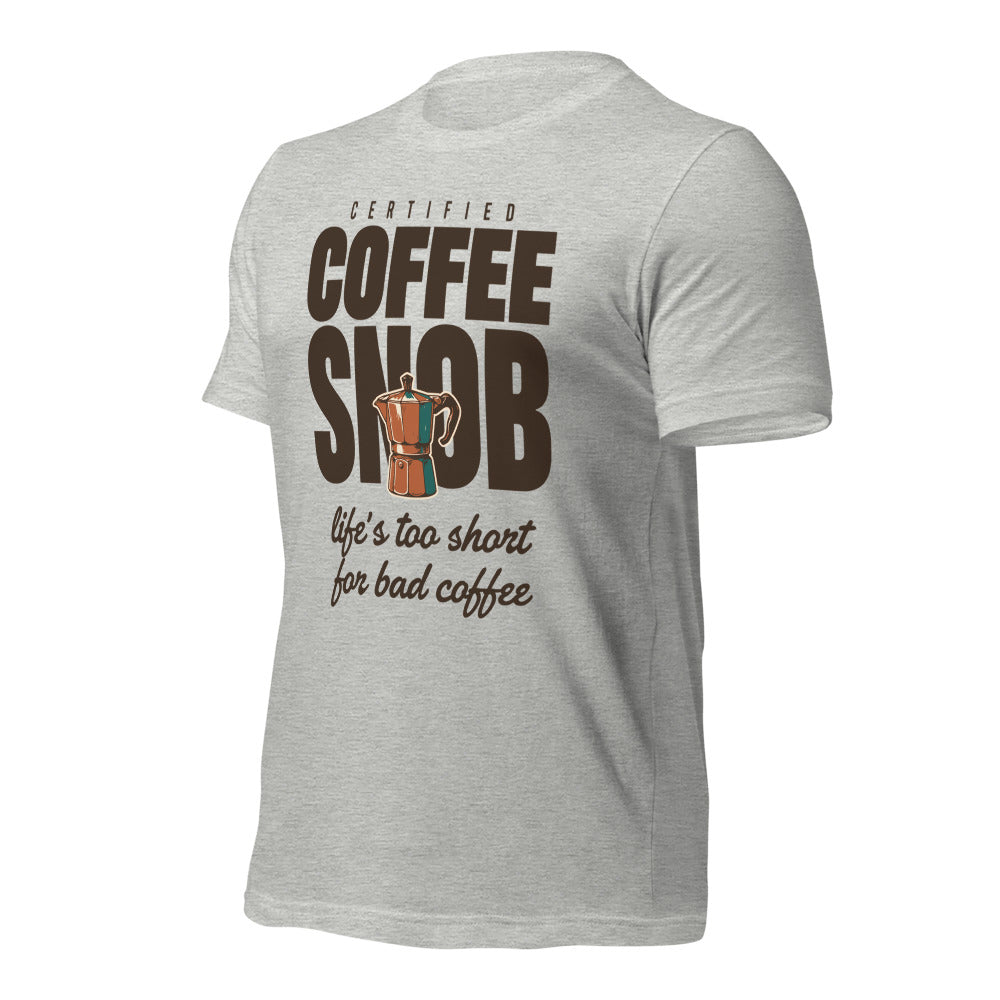 Certified Coffee Snob coffee tee — Athletic Heather, front-right