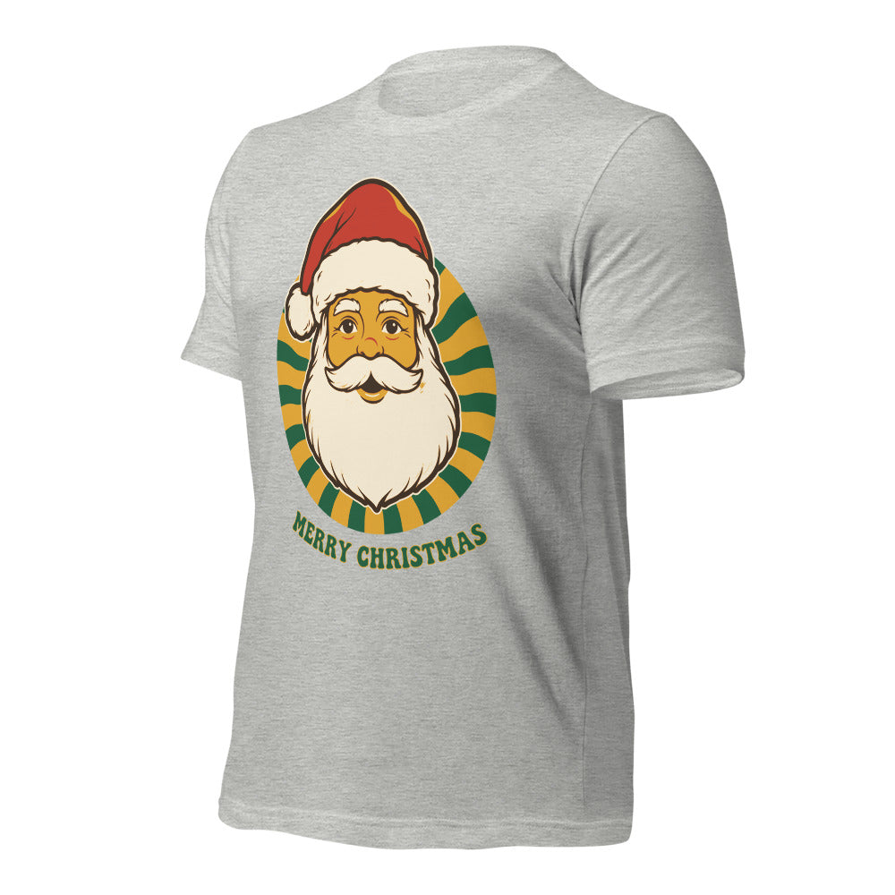 Groovy Santa retro Christmas tee — Athletic Heather, front-right