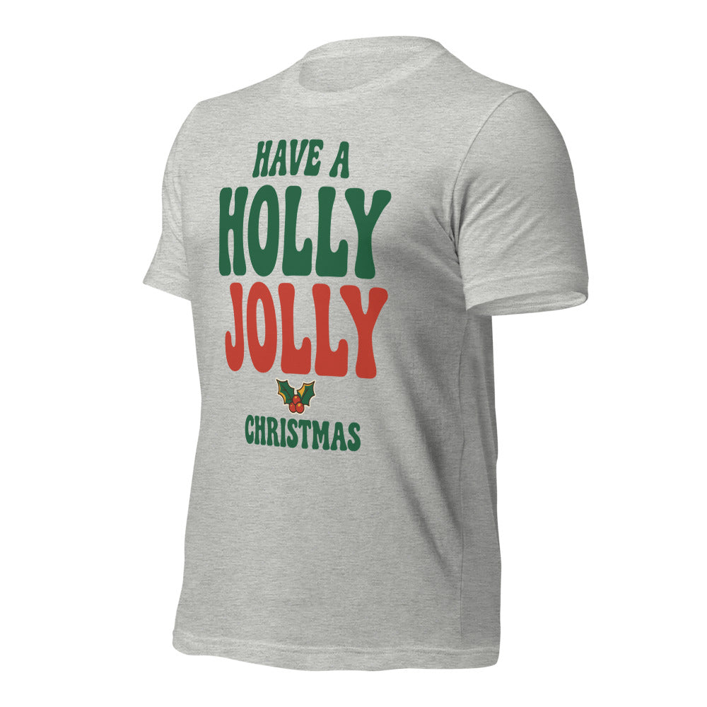 Groovy Holly Jolly retro Christmas tee — Athletic Heather, front-right