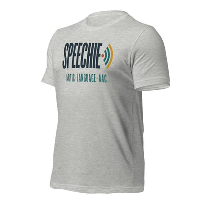 Speechie Wordmark speech therapy tee — Athletic Heather, front-right