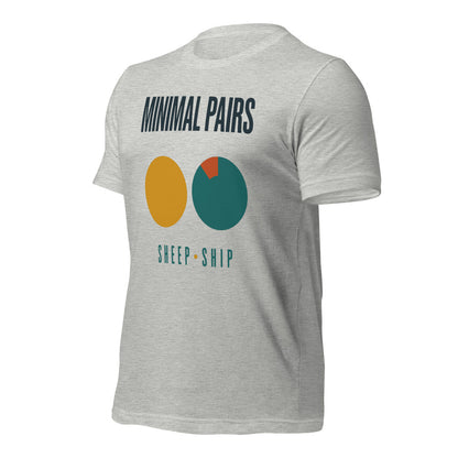 Minimal Pairs speech therapy tee — Athletic Heather, front-right