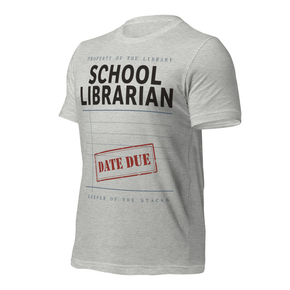 Property of the School Library card catalog school librarian tee — Athletic Heather, front-right
