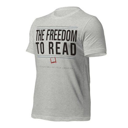 The Freedom to Read school librarian tee — Athletic Heather, front-right
