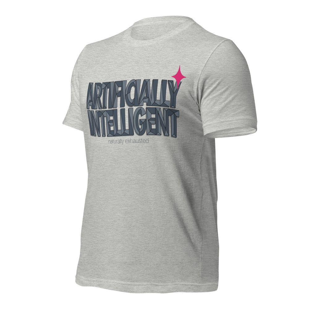 Artificially Intelligent funny AI t-shirt — Athletic Heather, front-right
