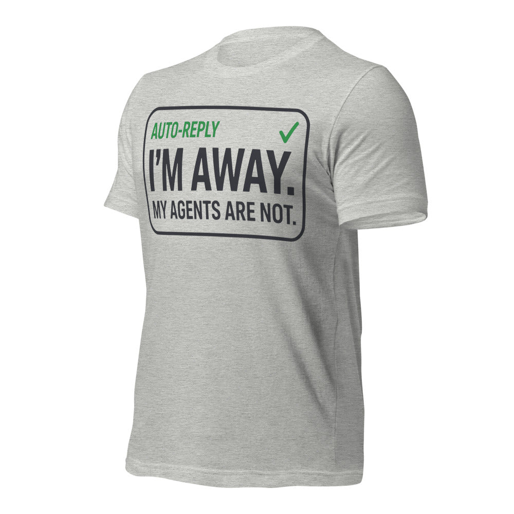 Auto-Reply agentic AI engineer tee — Athletic Heather, front-right