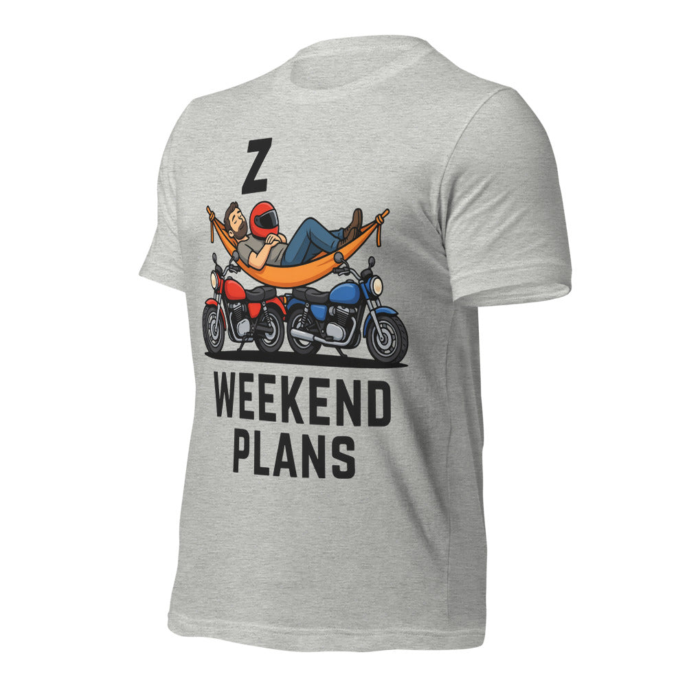 Weekend Plans funny motorcycle dad tee — Athletic Heather, front-right