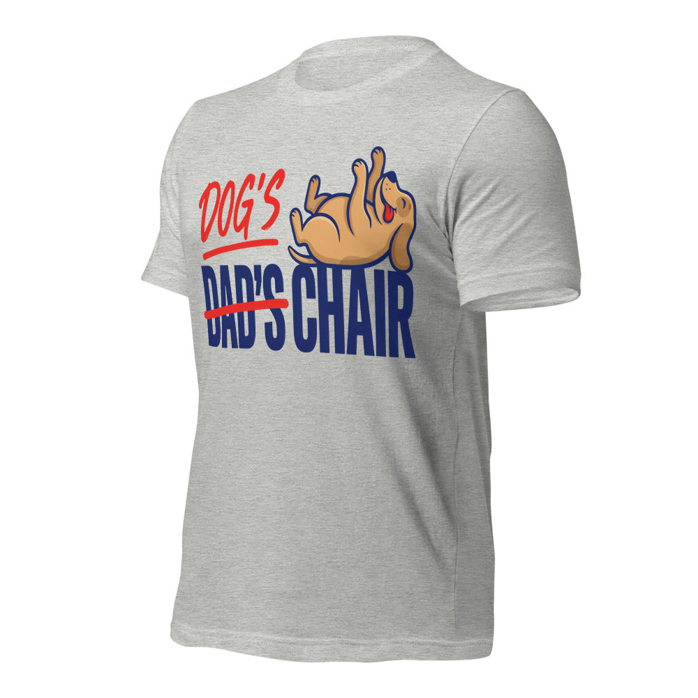 Dog's Chair funny dog dad tee — Athletic Heather, front-right