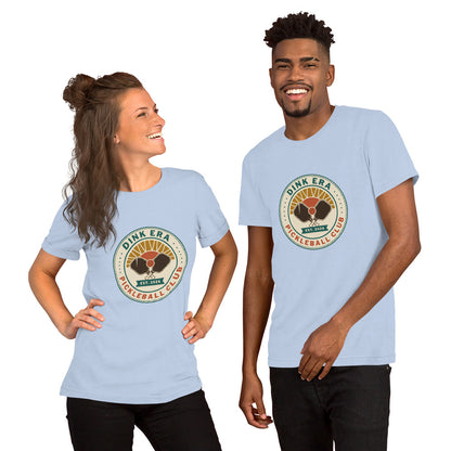 Dink Era Pickleball Club tee — Baby Blue, on model