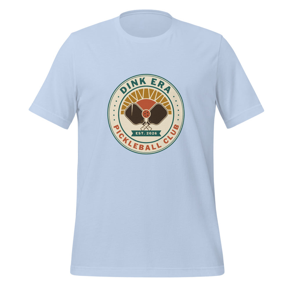 Dink Era Pickleball Club retro tee — Baby Blue, front