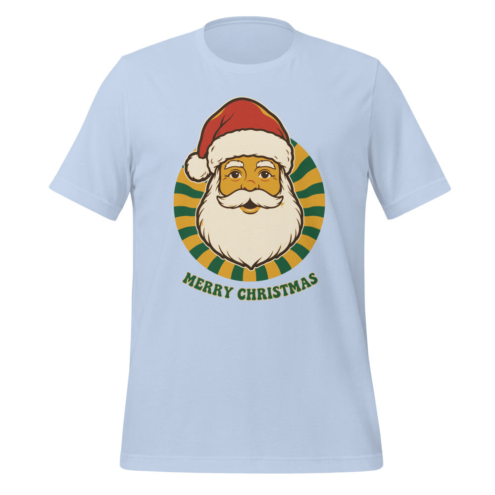 Groovy Santa retro Christmas tee — Baby Blue, front