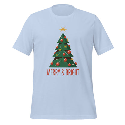 Atomic mid-century retro Christmas tree tee — Baby Blue, front