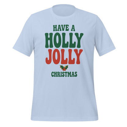 Groovy Holly Jolly retro Christmas tee — Baby Blue, front