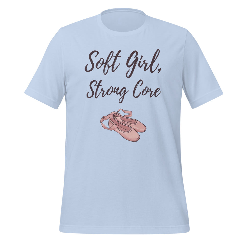 Soft Girl Strong Core ballet coquette pilates tee — Baby Blue, front