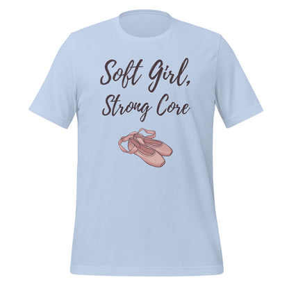 Soft Girl Strong Core ballet coquette pilates tee — Baby Blue, front