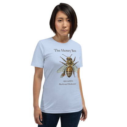 The Honey Bee Apis mellifera anatomical tee — Baby Blue, on model