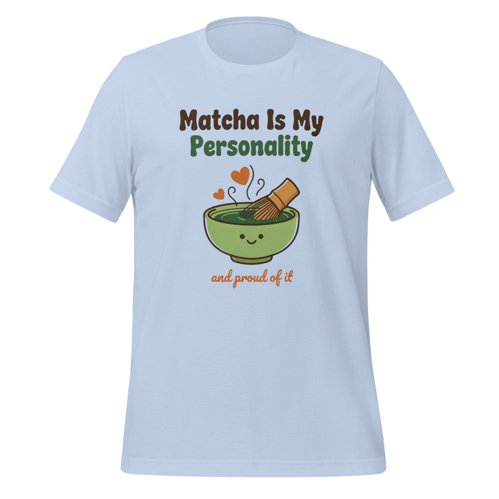 Matcha Is My Personality retro matcha tee — Baby Blue, front