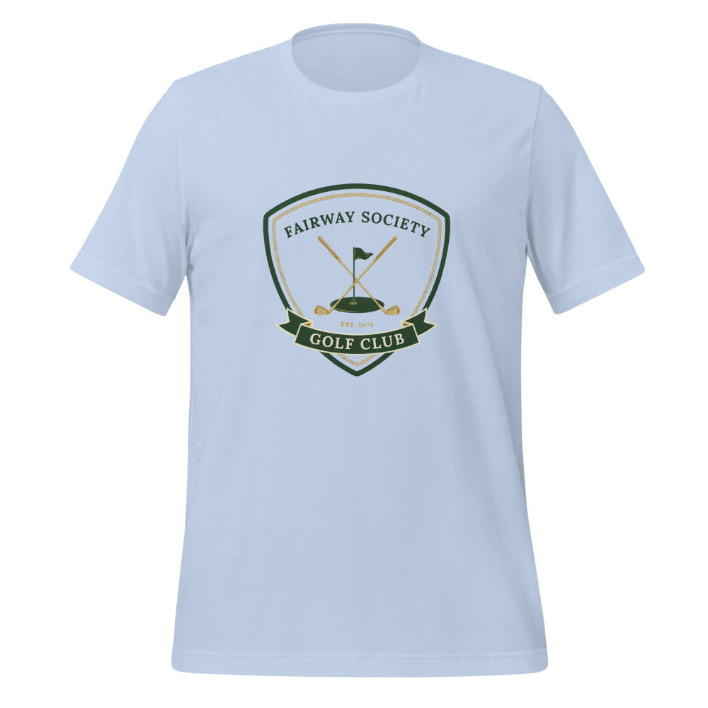 Fairway Society vintage golf club crest tee — Baby Blue, front