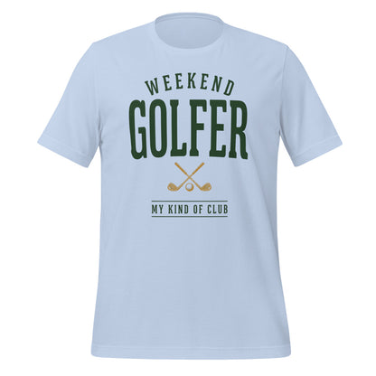Weekend Golfer vintage golf wordmark tee — Baby Blue, front