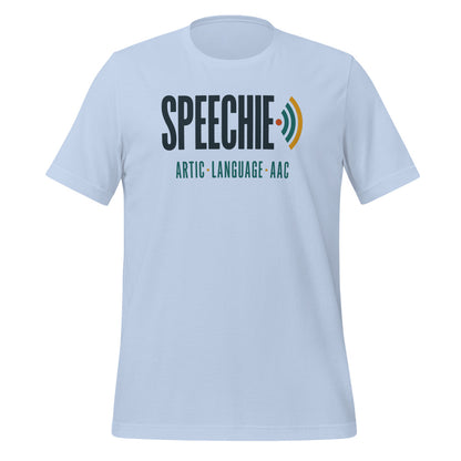 Speechie Wordmark speech therapy tee — Baby Blue, front