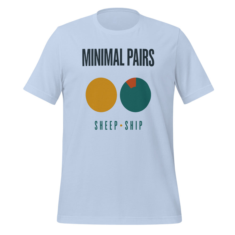 Minimal Pairs speech therapy tee — Baby Blue, front