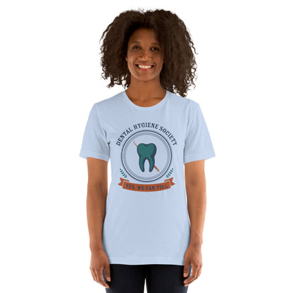 Dental Hygiene Society dental hygienist tee — Baby Blue, on model