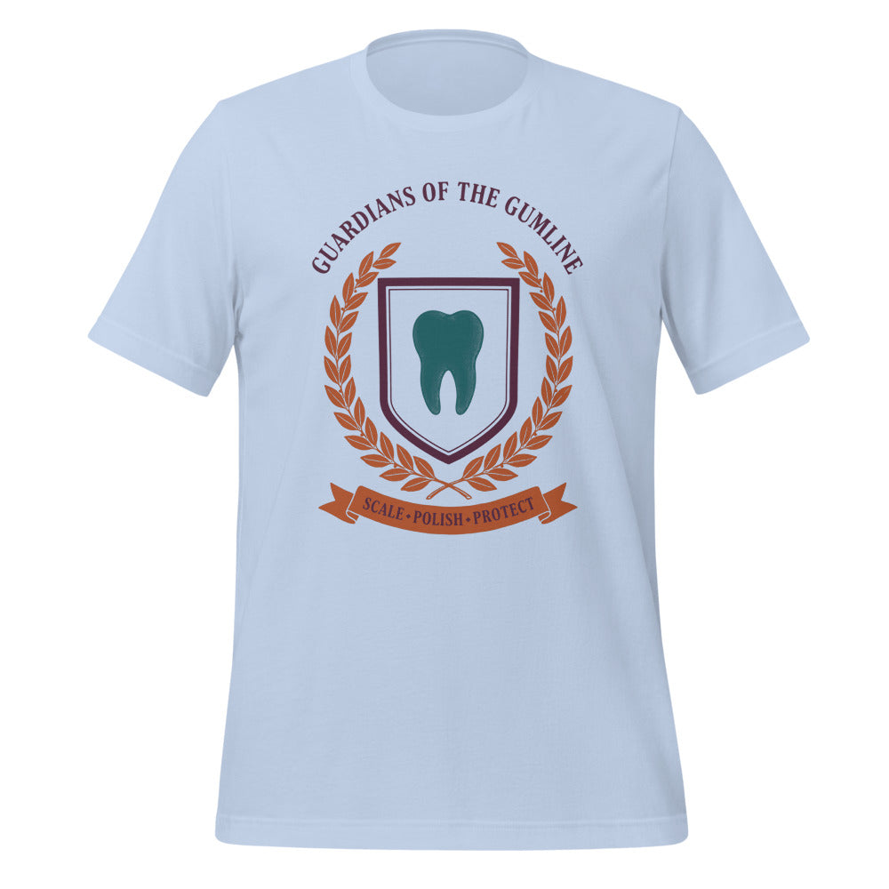 Guardians of the Gumline dental hygienist tee — Baby Blue, front
