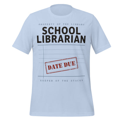 Property of the School Library card catalog school librarian tee — Baby Blue, front