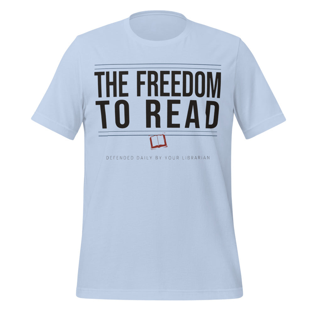 The Freedom to Read school librarian tee — Baby Blue, front