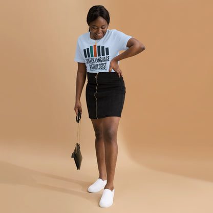 Mid-Century Clinic speech therapy tee — Baby Blue, on model
