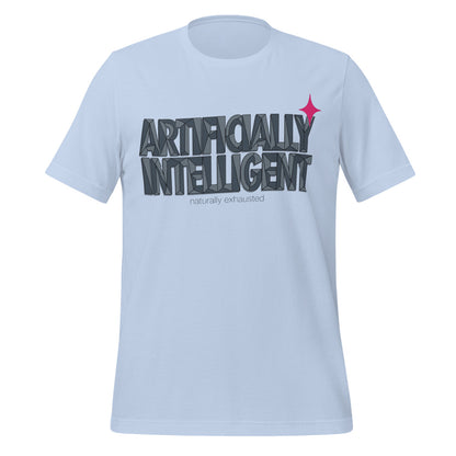 Artificially Intelligent funny AI t-shirt — Baby Blue, front