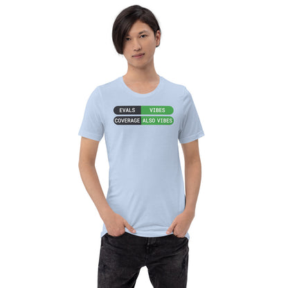 Eval Suite Vibes agentic AI engineer tee — Baby Blue, on model
